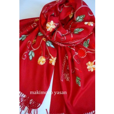 画像4: カシミア混花刺繍ウールストール