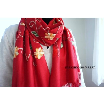 画像6: カシミア混花刺繍ウールストール